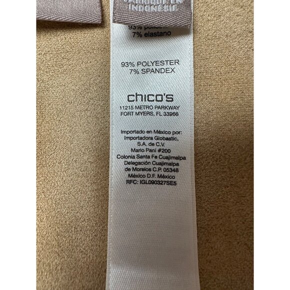 Chicos Faux Suede Tunic Top Size 2/L/12 Tan 3/4 Sleeve Western Cowgirl Country - Picture 6 of 12